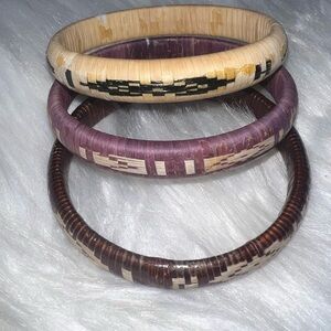 Vintage 70’s Boho Bangle Bracelets Wrapped In Natural Wicker Lot of 3